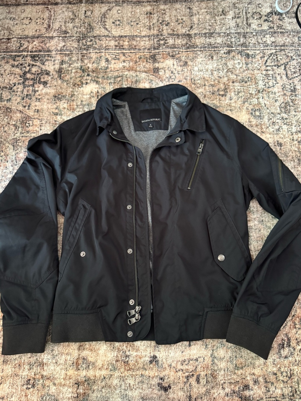 Banana Republic Black Men's Bomber Jacket with Zip Chest Pocket